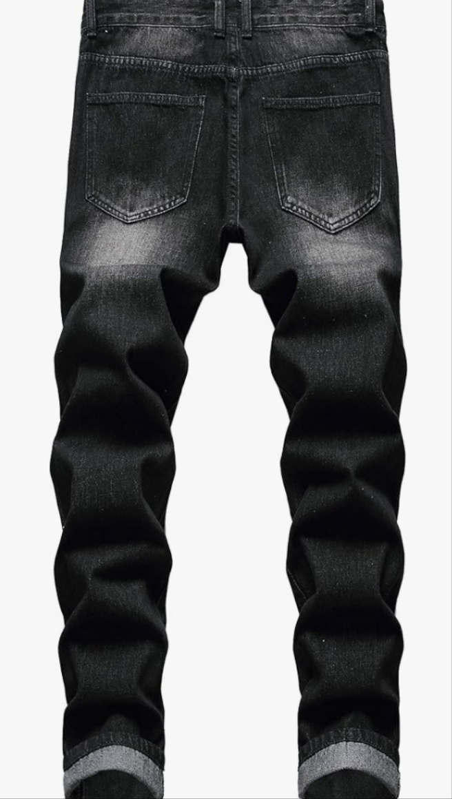 Mens Ripped Jeans, Distressed Destroyed Slim Fit Straight Leg Denim Pants