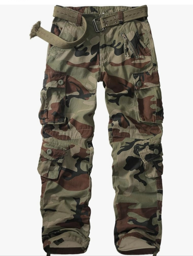 Casual Combat Pants, Tactical Wild Army Combat ACU Rip Stop Camo Cargo Work Pants Trousers with 8 Pockets