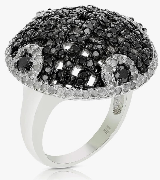 2.30 cttw Black and White Diamond Ring .925 Sterling Silver with Rhodium