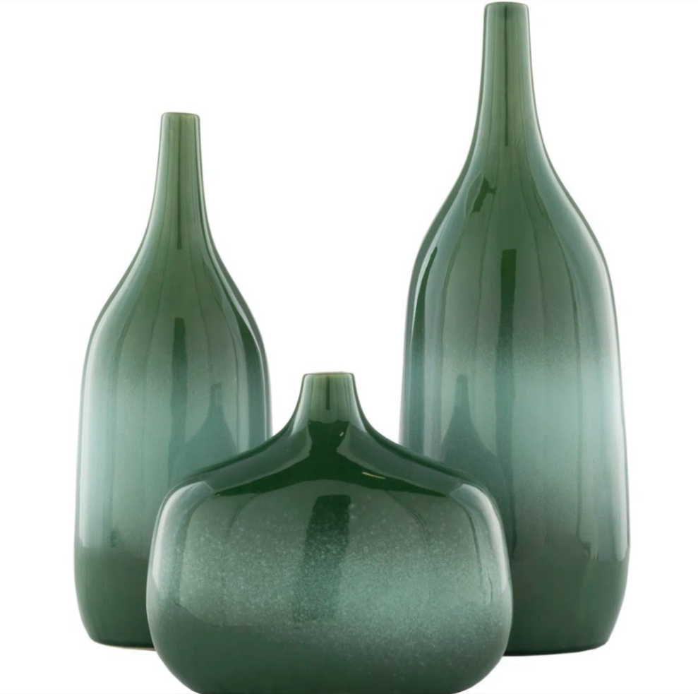 3-Piece Set of Ceramic Table Vases in Blue or Green