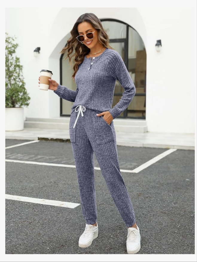 Two Piece Outfits for Women Lounge Sets Button Down Sweatshirt Sweatpants Sweatsuits Set with Pockets