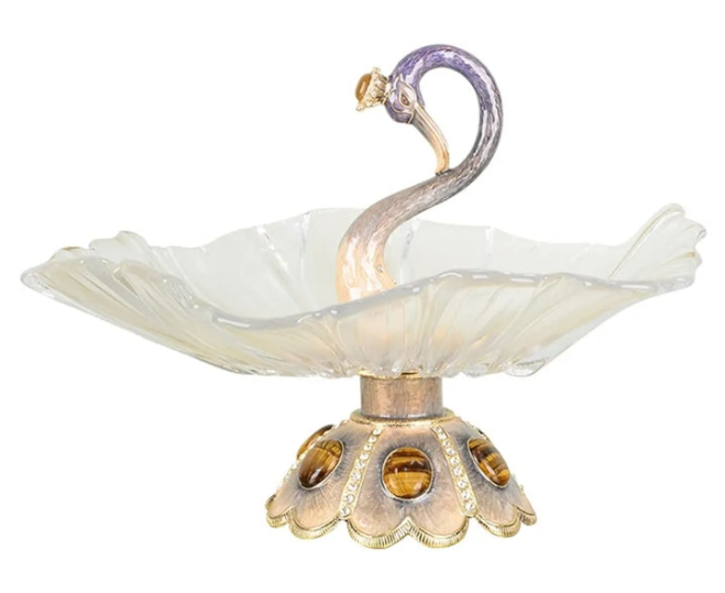 Exquisite Swan Shaped Glass Dried Fruit Plate, Snacks Display Stand for Home Living Room Festival Decoration Ornaments