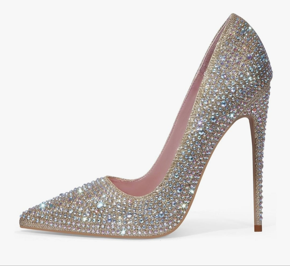 Women Pumps, Pointed Toe High Heel Glitter Rhinestone Heels Sparkly Prom Shoes Stiletto Wedding Heels for Bride Shoes for Women