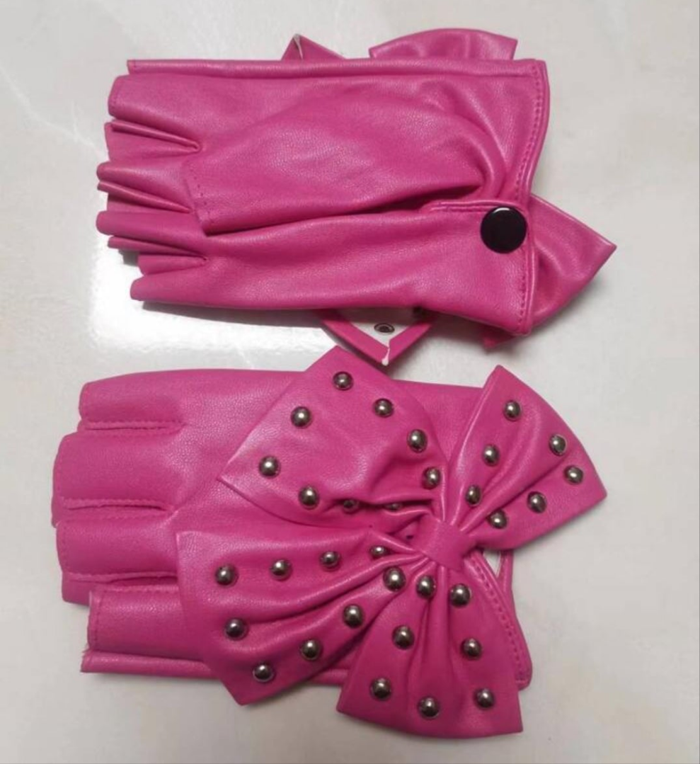 Cute 1pair Women Bow Decor Fashion Fingerless Gloves,