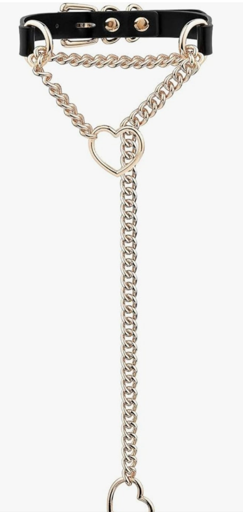 Heart Choker Collar For Women, Punk Gothic O-ring Slip Chain Necklace with Adjustable Vegan Leather Buckle