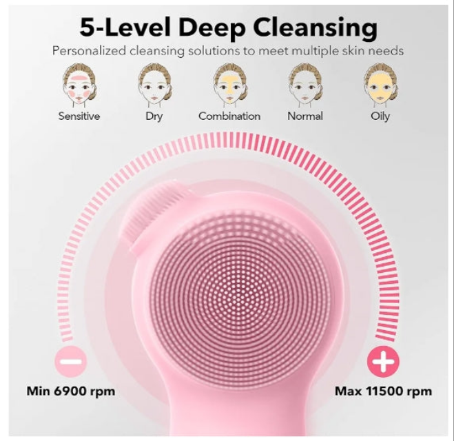 Facial Cleansing Brush Face Scrubber, Silicone Electric Deep Cleaning Exfoliating Brush with Nose Scrub Blackhead Remover, Waterproof Rechargeable Thermal Massager Skin Care Routine Men Women