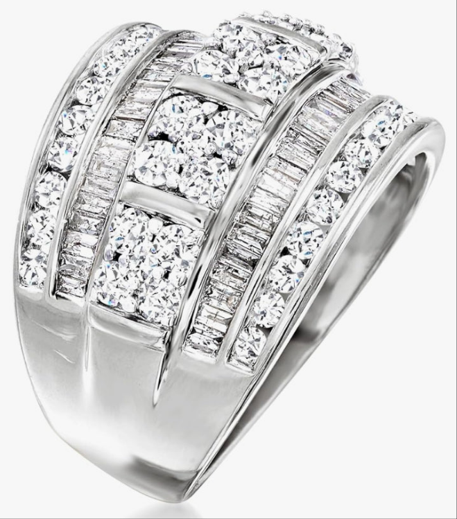 2.00 ct. t.w. Baguette and Round Diamond Multi-Row Ring in Sterling Silver