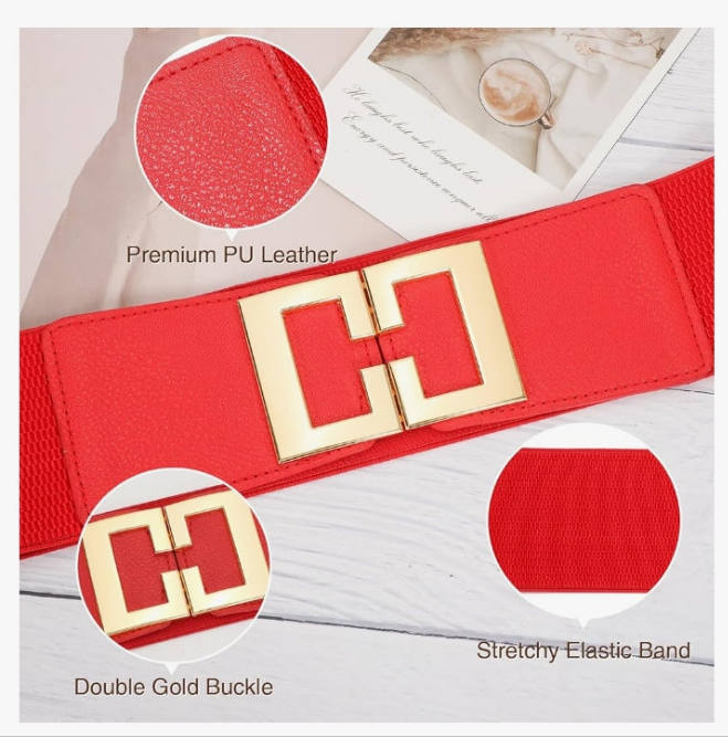 Wide Waist Belts for Women Dresses Vintage Elastic Belts Fashion Stretchy Belt with Gold Buckle