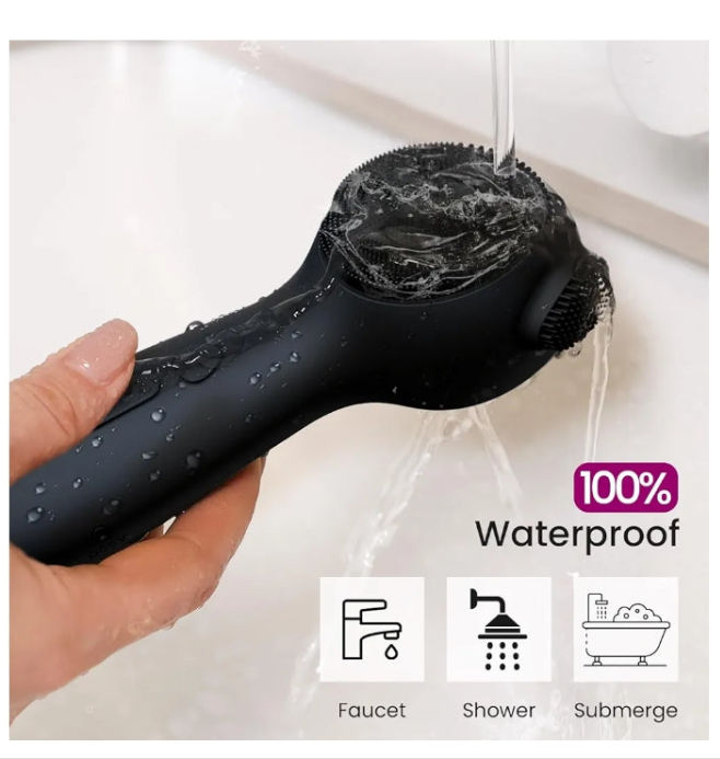 Silicone Face Scrubber Exfoliator Electric for Men Women, Rechargeable Facial Cleansing Brush with Wireless Charging Dock, Waterproof Sonic Vibrating Face Scrub Brush Cleanser for Exfoliating, Black