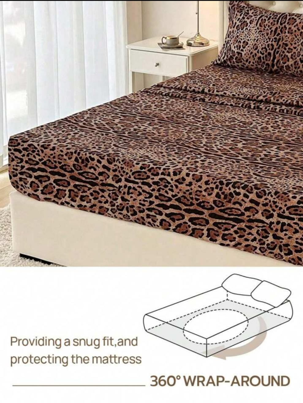 4pcs Polyester Leopard Print Bedding Set (2 Pillowcases+1 Flat Sheet+1 Fitted Sheet)