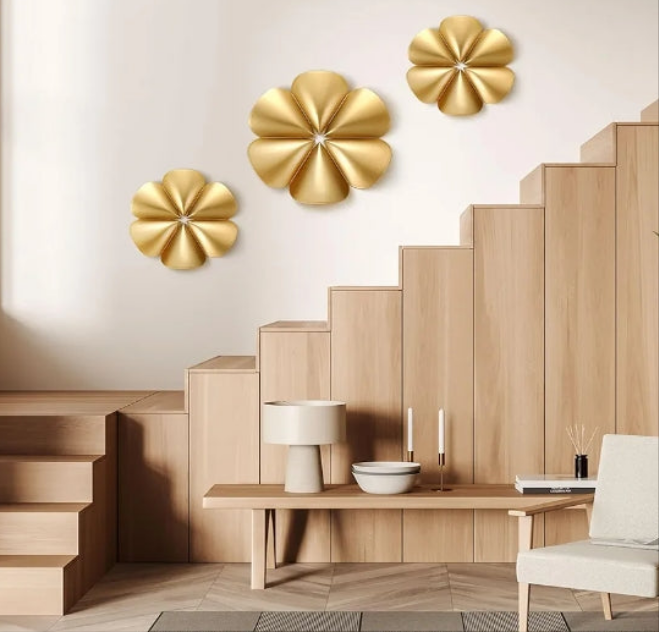 Rustic Gold Flower Wall Decor Boho Modern Accent Decorative Hanging Wall Art for Living Room Bedroom Entryway Bathroom