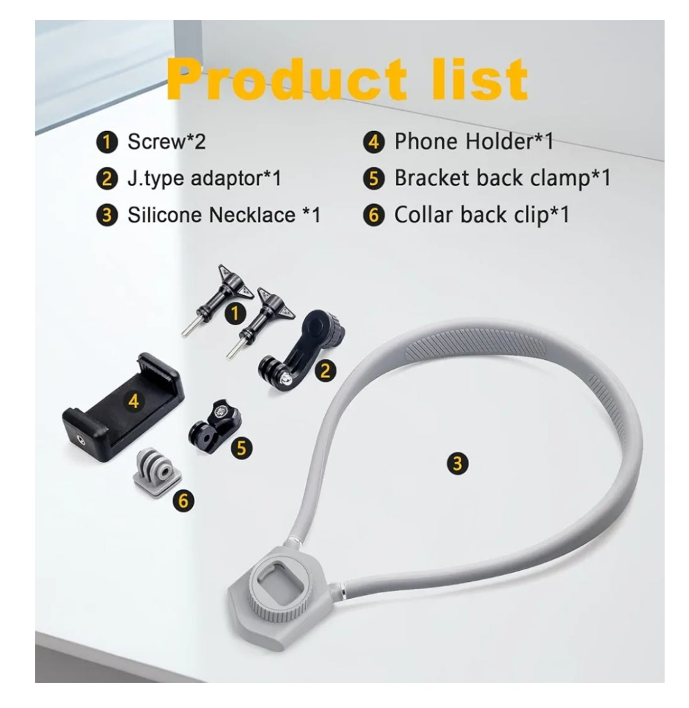 Premium Neck Phone Holder for Recording, Neck Mount Hands Free POV/Vlog Video Filming, Cell Phone Neck Holder for iPhone Android and All Smartphones(Gray)