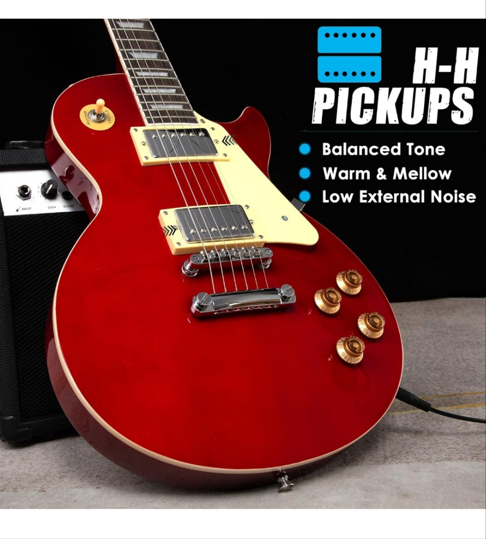 LP Electric Guitar Beginner Kit with 20W Amp & All Starter Accessories, Solid Body, Mahogany Wood