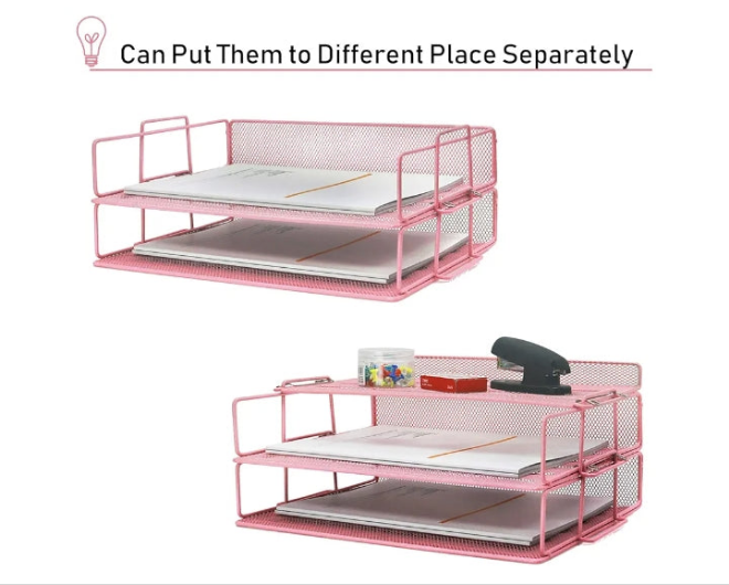 Stackable Paper Tray, 4 Tier Desk Organizer, 5 Trays Metal Paper Organizer for Desk, File Organizer for School Home and Office