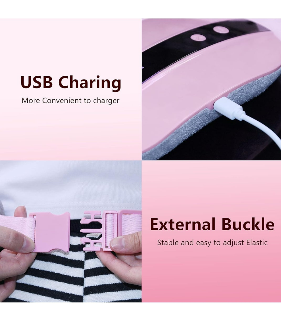 Portable Cordless Heating Pad, Heating Pad for Back Pain with 3 Heat Levels & 3 Vibration Massage Modes, Portable Electric Fast Heating Belly Wrap Belt for Women and Girl(Pink)
