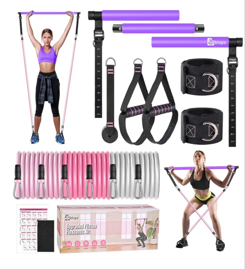 Pilates Bar Kit with Resistance Bands,Pilates Bar with Stackable Bands Workout Equipment for Legs,Hip,Waist and Arm,Exercise Fitness Equipment for Women & Men Home Gym Yoga Pilates