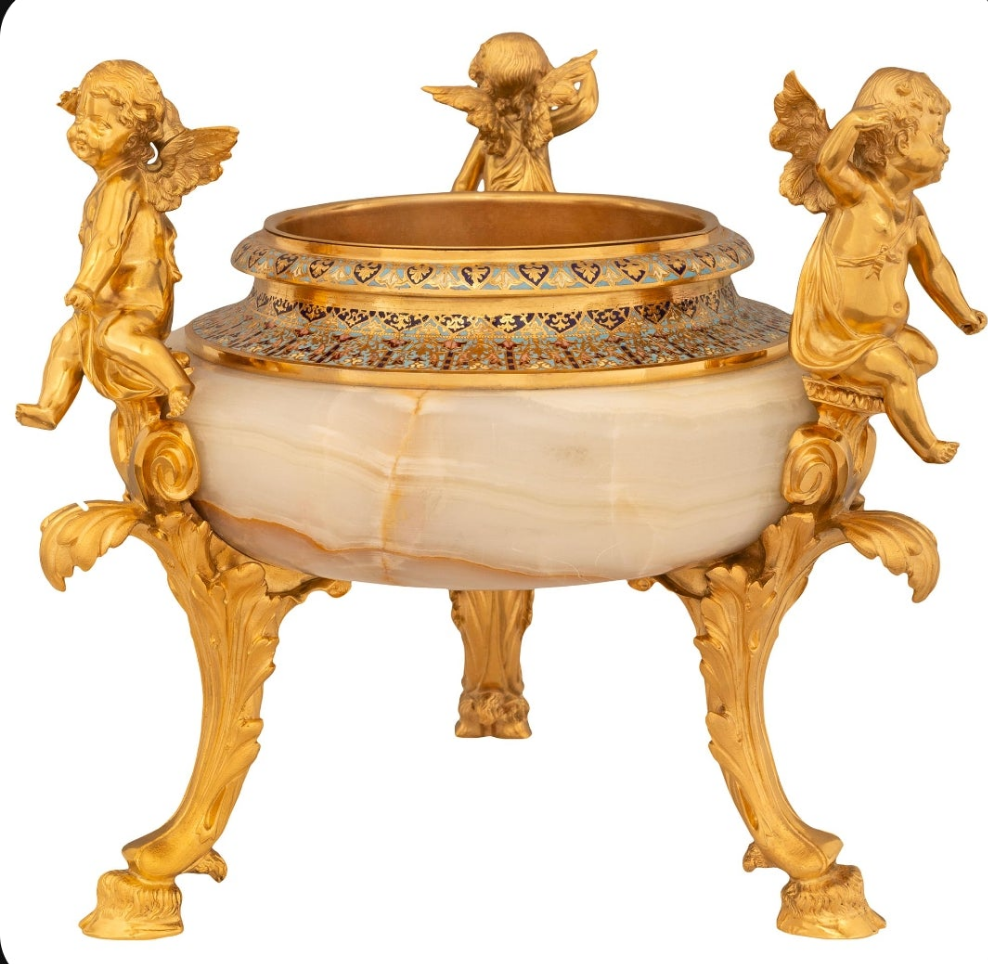 Stunning piece A French 19th century Belle Epoque period Onyx, Cloisonné and Ormolu centerpiece planter