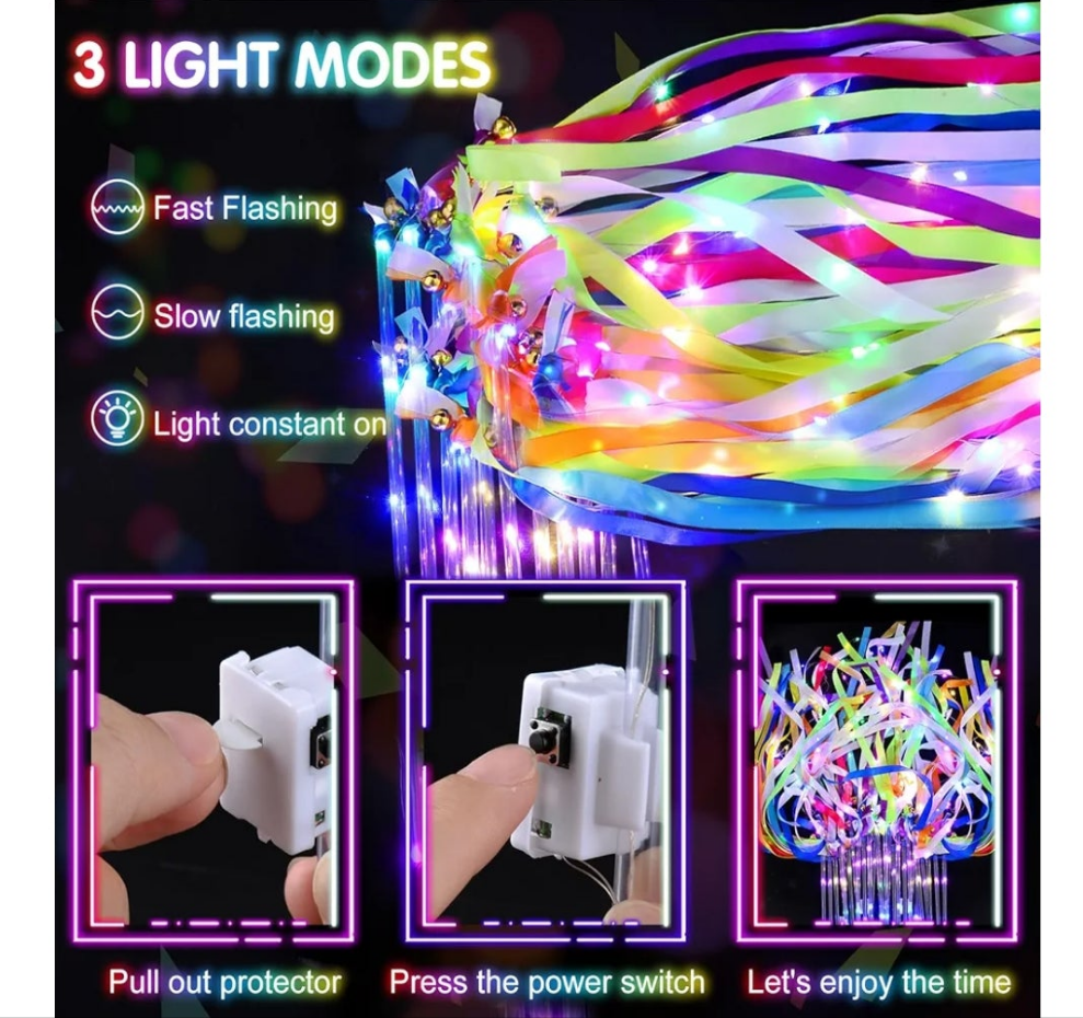 Light Up Wands,Wedding Wands with 3 Colorful Flashing Modes,LED Silk Fairy Wands with Bells,Glow Ribbon Streamers for Wedding,party 4th of July birthday party