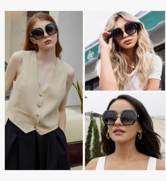 Trendy Extra Large Womens Sunglasses Retro Hexagonal Thick Frame Vintage Oversized Glasses
