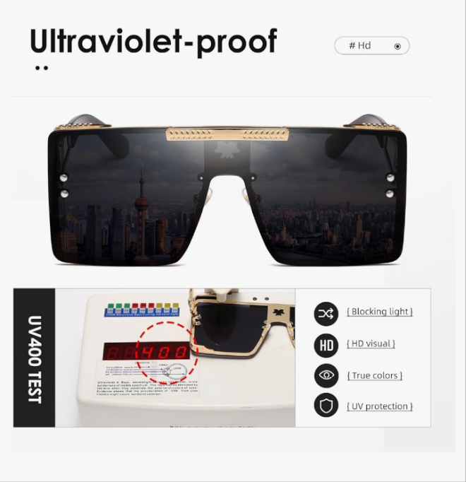 Sunglasses Womens Men Trendy Retro Sun Glasses Oversize Square Metal Frame K1470