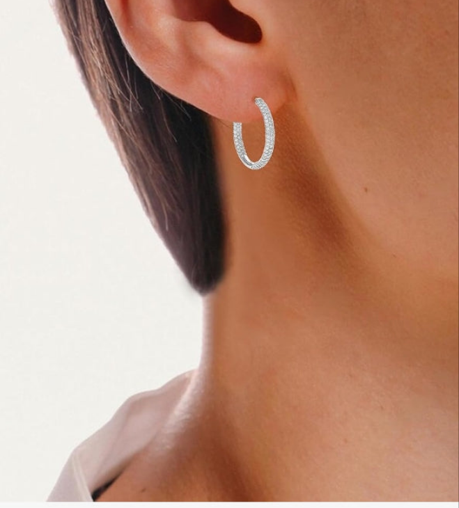 4 cttw Lab Grown Diamond Hoop Earrings for Women Round in .925 Sterling Silver Prong Set 1 1/4 Inch