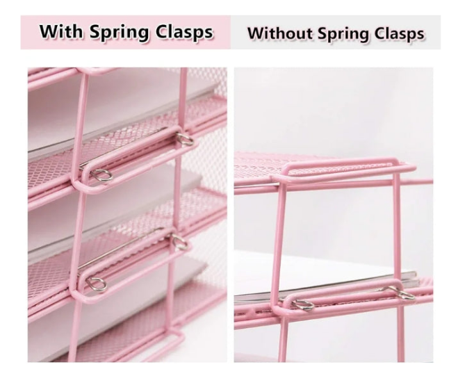 Stackable Paper Tray, 4 Tier Desk Organizer, 5 Trays Metal Paper Organizer for Desk, File Organizer for School Home and Office