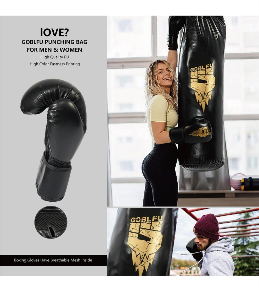 Hanging Punching Bag for Adults, 4ft PU Heavy Unfilled Boxing Bag Set with 10OZ Boxing Gloves for Kickboxing Boxing Karate Home Gym