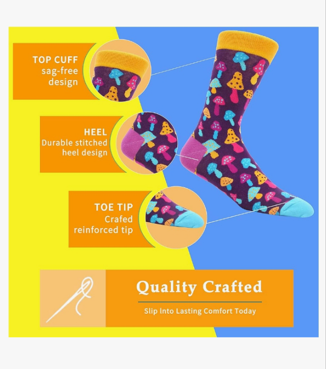 Men's Fun Dress Socks Colorful Novelty Patterned Cotton Crew Socks 12 Pack