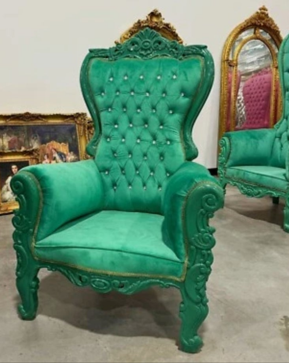 French Style Throne Chair Midsize Tufted Chair in velvet or leather depending on the chair you choose.