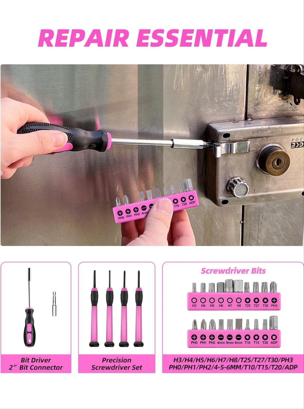 Tool Set Pink-40 Piece - General Household Hand Tool Kit with Plastic Toolbox Storage Case(Pink)