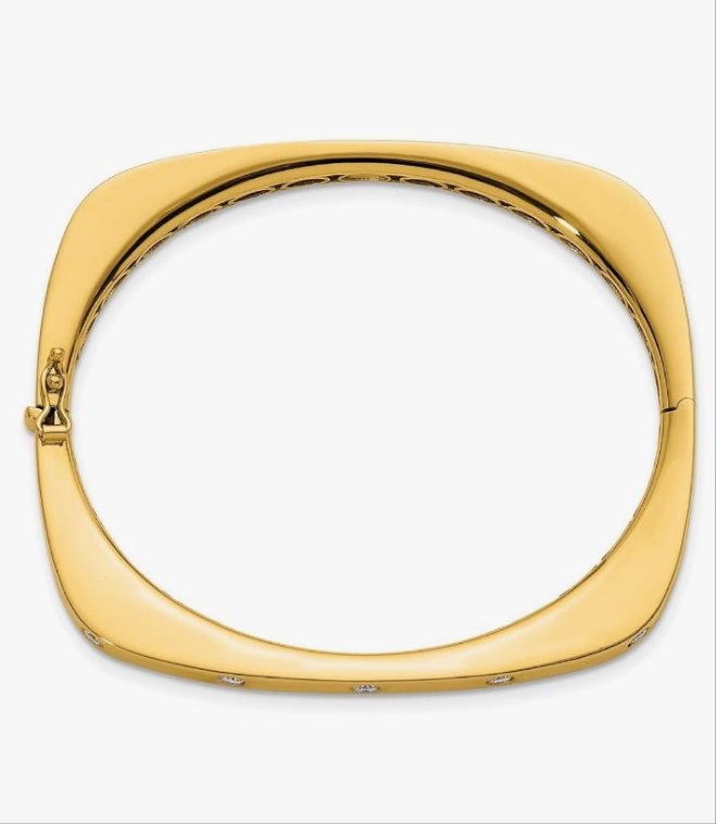 COCOMONEY 18K Solid Yellow Gold Diamond Hinged Bangle Bracelet