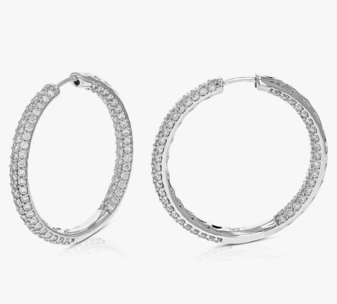 4 cttw Lab Grown Diamond Hoop Earrings for Women Round in .925 Sterling Silver Prong Set 1 1/4 Inch