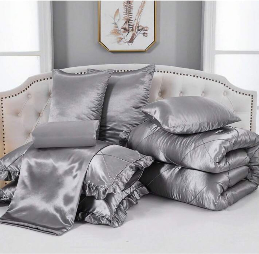 Satin Bed In A Bag 8 Pieces Queen Size Silk Like Hot Pink Comforter Set Luxury Silky Bedding Set Soft Pinch Pleat Comforter Set Cooling Sheet Set