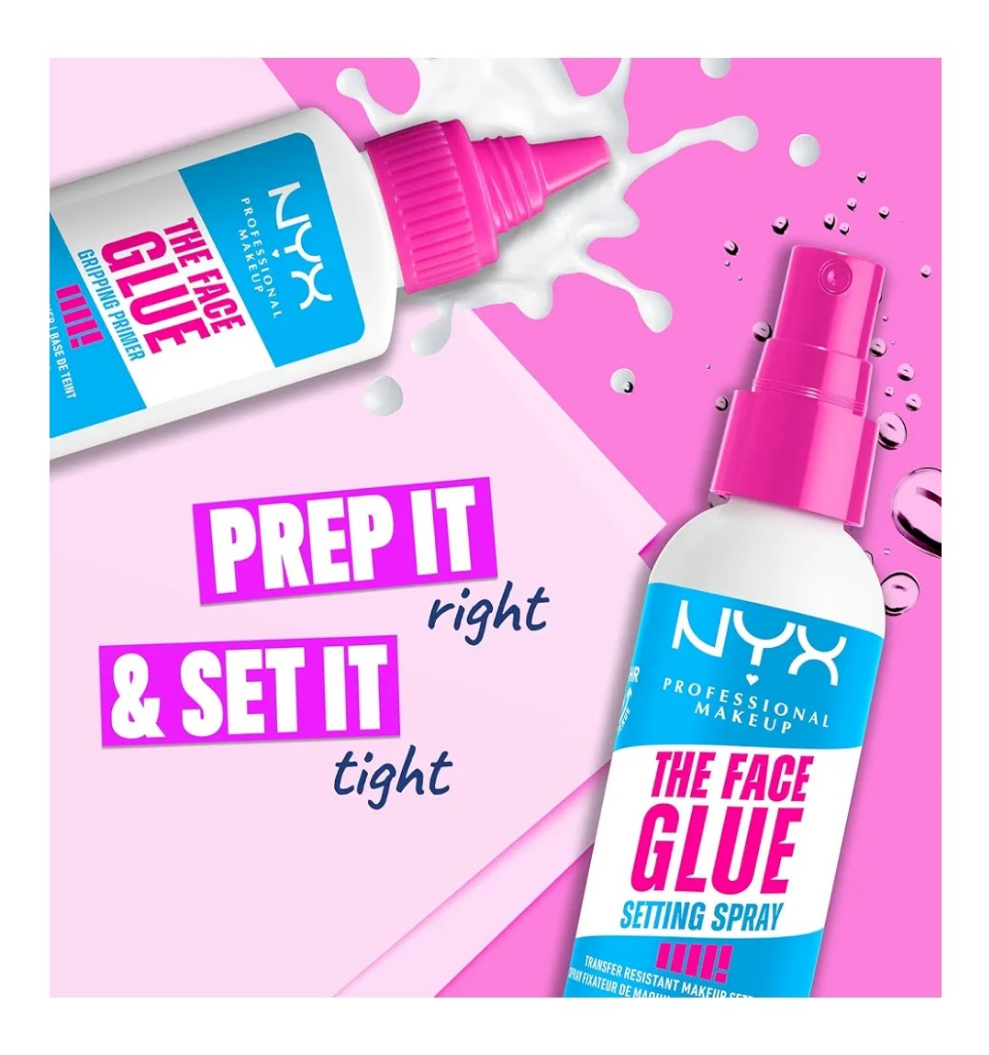 NYX PROFESSIONAL MAKEUP The Face Glue Setting Spray, Transfer-Resistant Waterproof Setting Spray, Up to 24HR Make Up Wear