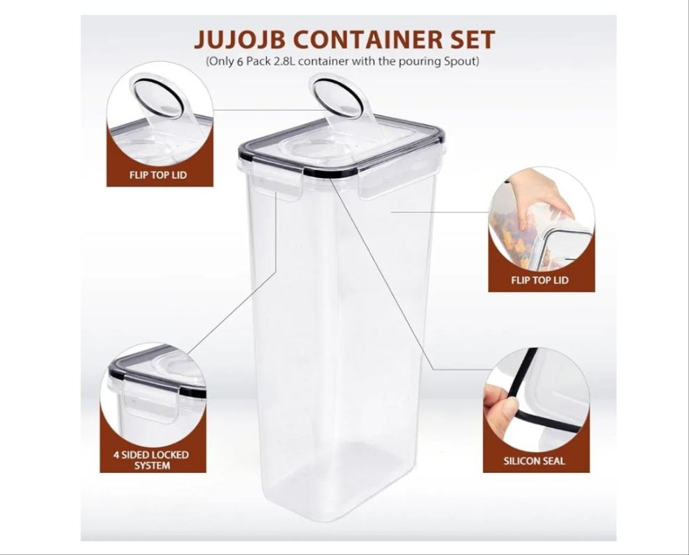 68 PCS Airtight Food Storage Containers With Lids BPA Free,6 Pack With Pouring Spout Cereal Containers Storage for Kitchen Pantry Organization and Storage,Dishwasher safe,Labels Marker