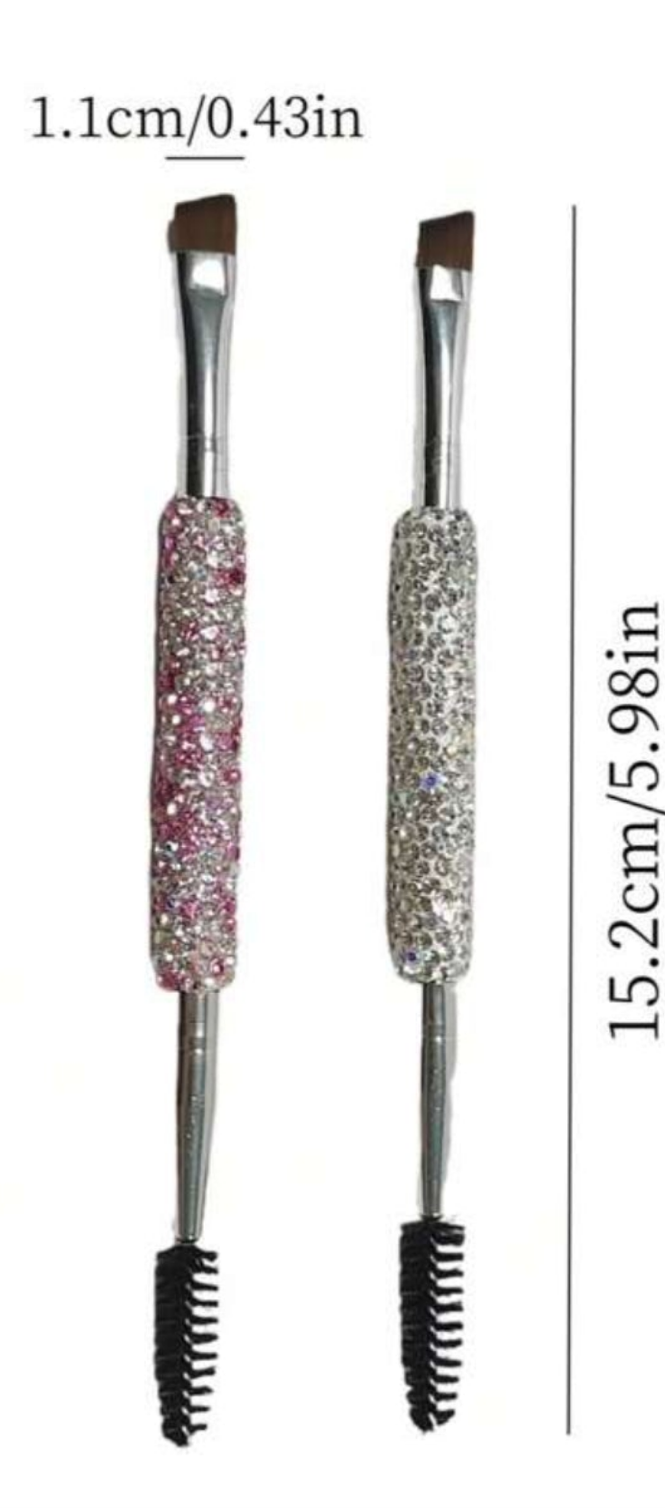 Dual-Ended Eyebrow Brush With Rhinestone Decoration, Exquisite And Portable Tool For Combining And Shaping Eyebrow And Applying Eyeliner, High-Valued Design