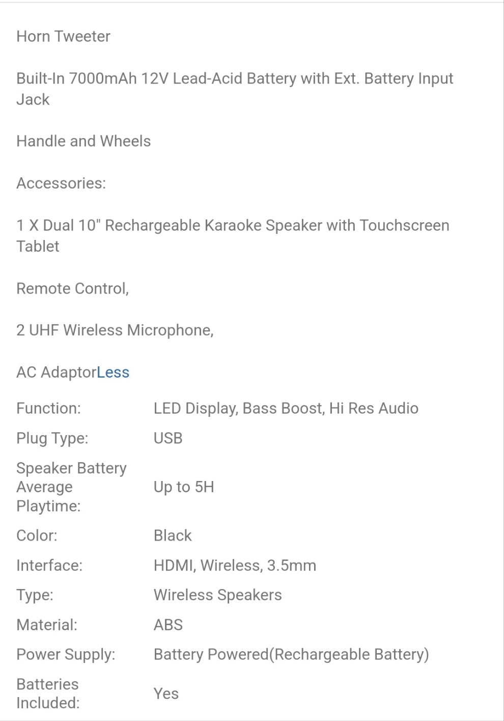 Dazone 4000W Dual 10" Woofers Rechargeable Karaoke Box Machine Wireless Bluetooth Speakers 14.1" Touchscreen Tablet With 2 Wireless Microphone Lyrics Display For Android IOS LED Light HD Sound