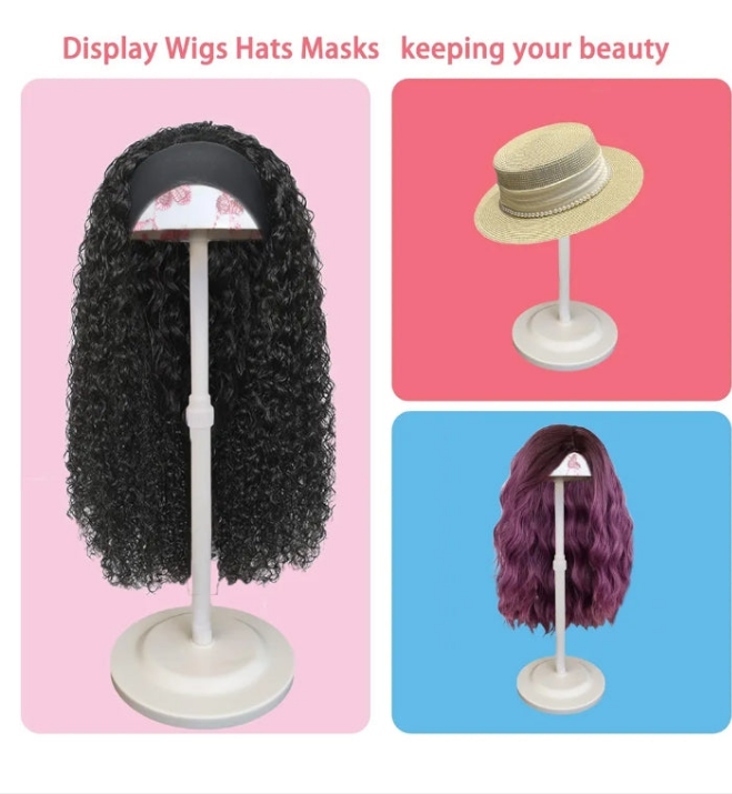 Wig Stand White 1PC Adjustable Height Portable Wig Holder Stands Non-Slip Wig Head Holders Sturdy Plastic Wig Head Stand for Multiple Wigs and Hats Styling Drying Display