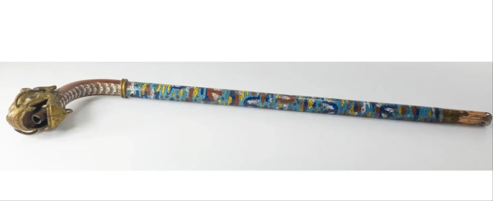Rare 18th Century Chinese Cloisonne Enamel Gilt Bronze Dragon Cane Scepter
