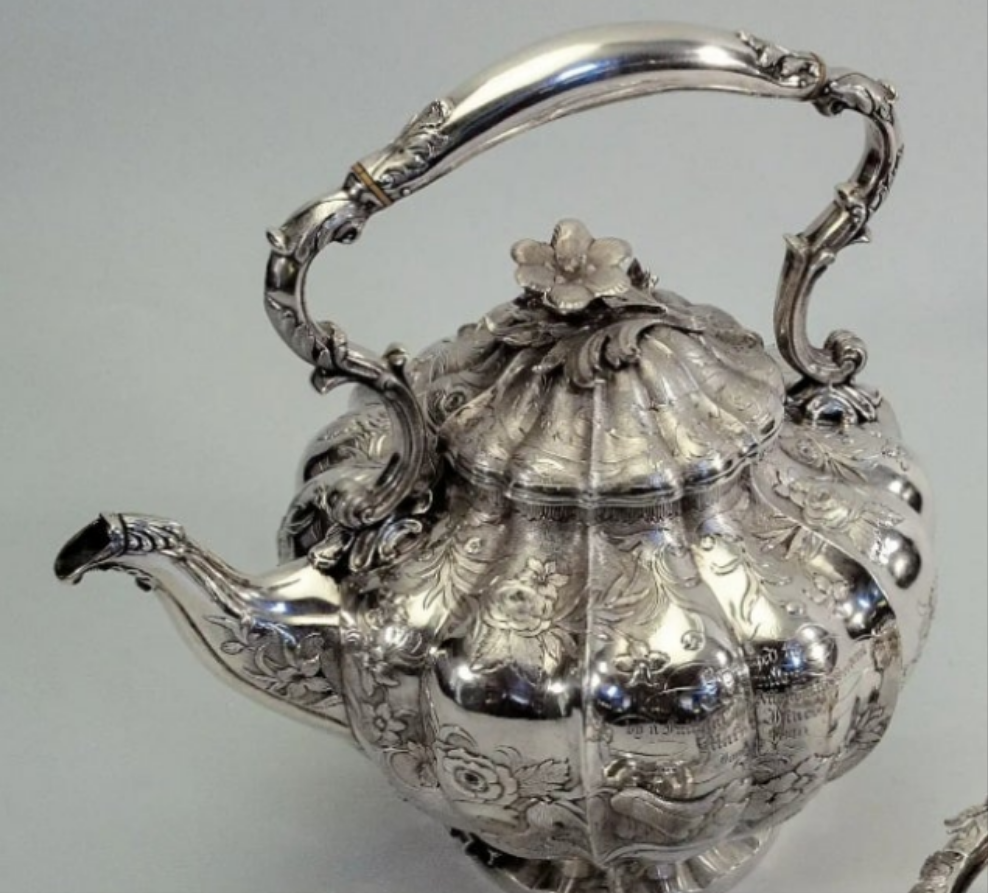 An exquisite piece 925 Sterling Silver William IV English sterling teapot on stand 1837 - 16" high x 9" wide x 12" deep