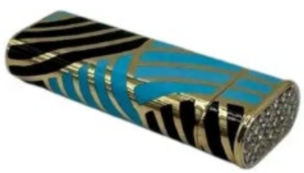 18k Gold Cartier Gold and Enamel Lighter with paved diamond cap
