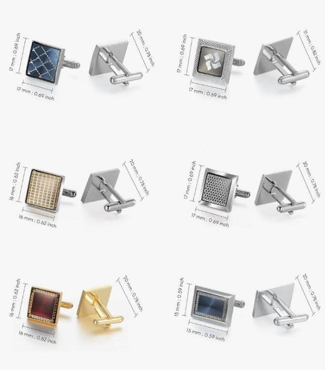 12 Pairs, Classic Fashion Men's Cuff Links Silver-Tone Gold-Tone Black for Business Wedding Party Gift Box
