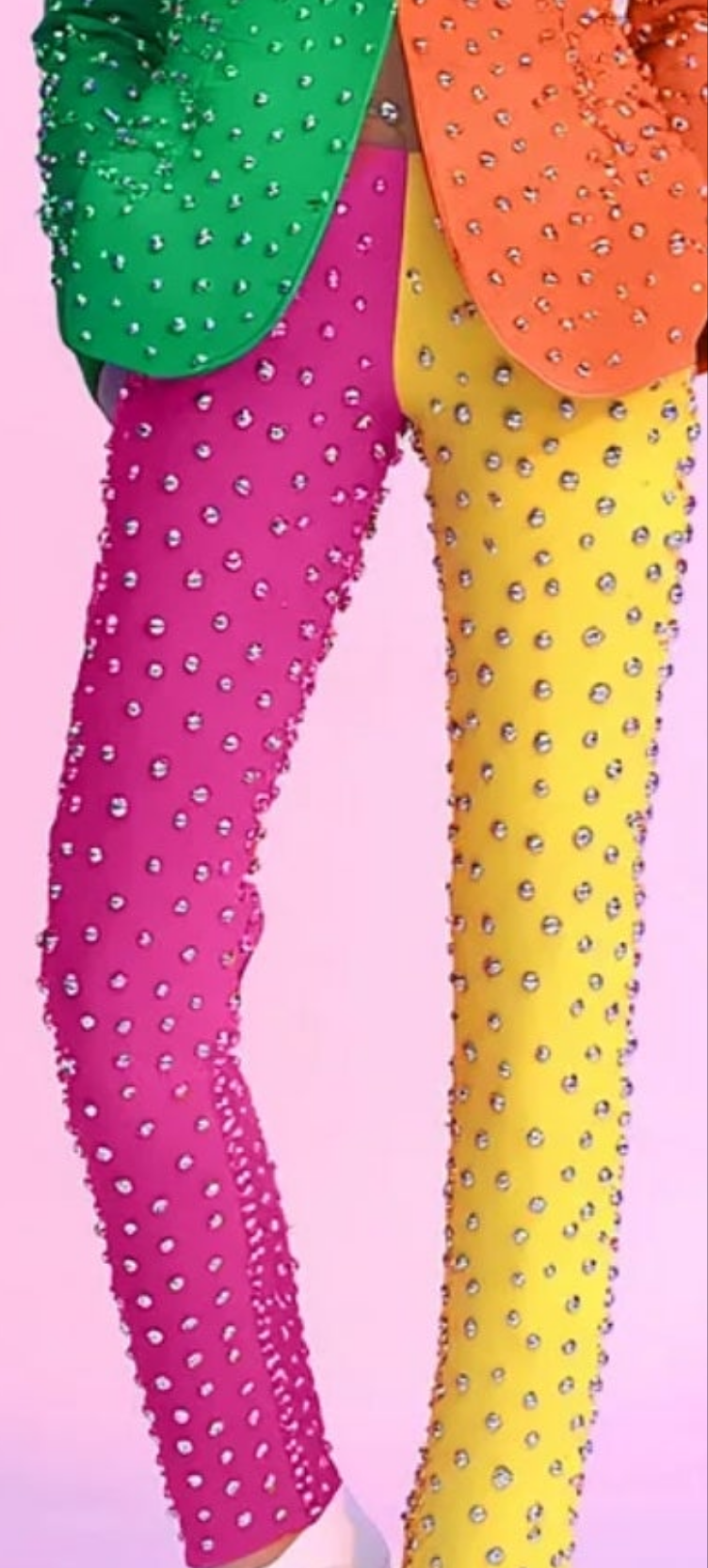 COCOMONEY Studded Multicolor Print Two Piece Pant Suit-Multicolor