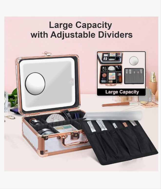 Travel Makeup Case With Light Up Mirror Portable Cosmetic Train Cases Organizer Makeup Box for Girls Makeup Artist, Makeup Tools, Hairstylist Travel Makeup Case