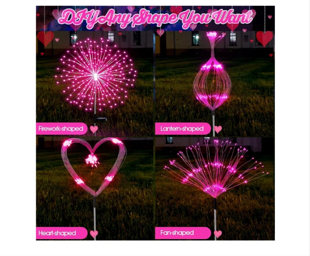6 Pack pink Solar Firework Lights 180 LED 8 Lighting Modes Waterproof Outdoor Decorative Solar Lights for Easter Wedding Birthday Garden Patio Yard Pathway Walkway Lawn Decor