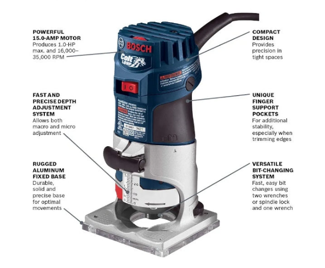 BOSCH PR20EVS Router Tool, 1 Horsepower 5.6 Amp Electronic Variable Speed Palm Router