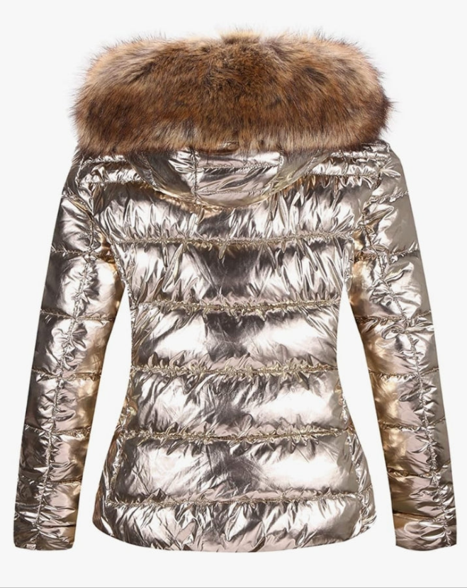 Lightweight Puffer Jacket, Winter Coats for Women Warm Quilted Bubble Padded Hood Coat with Faux Fur Collar