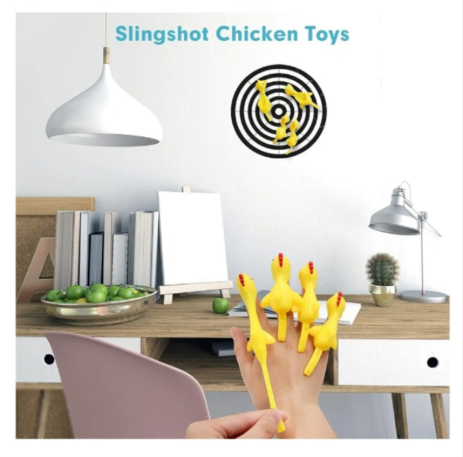16 Pieces Rubber Chicken Slingshot Rubber Chickens Flying Chicken Slingshot Flicken Chicken Game Finger Slingshot Chicken Toys Chicken Flingers Flinging Chickens for Party Favors Activity Gift