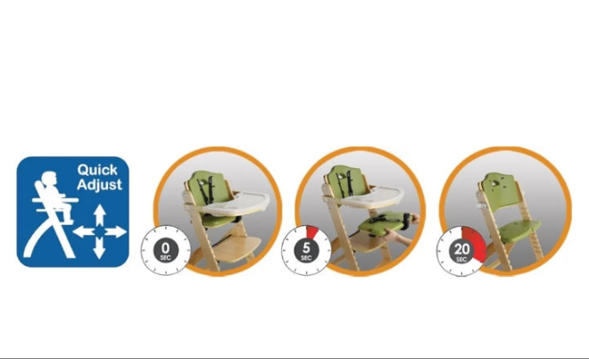 Junior Wooden High Chair with Tray. The Perfect Adjustable Baby Highchair Solution for Your Babies and Toddlers or as a Dining Chair. 6 Months up to 250 Lb. Natural Wood/with Cushion