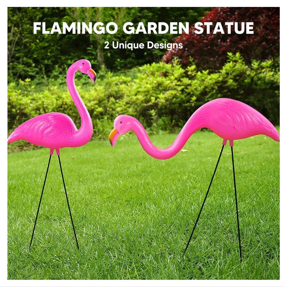 Set of 6 Small Pink Flamingo Yard Ornament Stakes, Mini Lawn Plastic Flamingo Statue with Metal Legs for Sidewalks, Outdoor Garden, Luau Party, Tropical Party Decor, 2 Styles